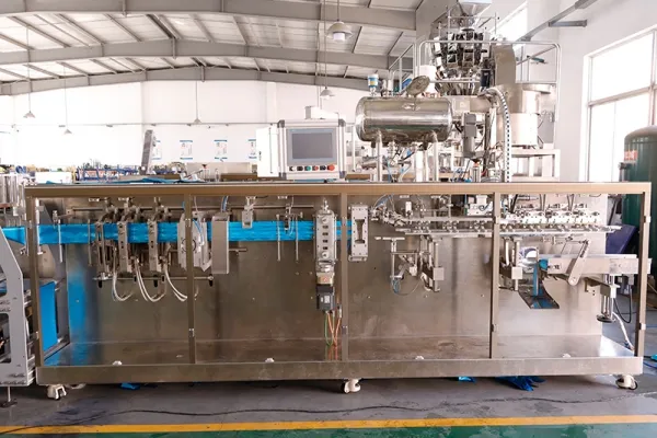 Envasadora horizontal de bolsas stand up con boquilla, llenado con 1 boquilla