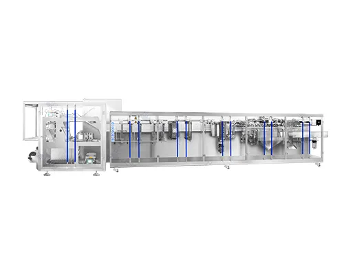 Envasadora horizontal de bolsa stand up con spout, llenado con 2 boquillas