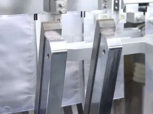 Envasadora de bolsas con boquilla (spout) por servo motor, llenado con 2 boquillas