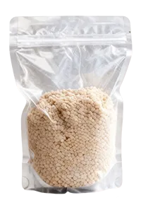 Envasadora horizontal de bolsas stand up con zipper, llenado con 2 boquillas