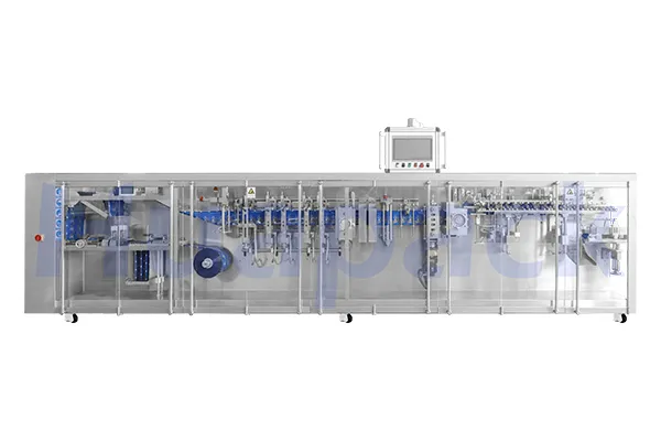 Envasadora de bolsas con forma en rollo, llenado con 2 boquillas