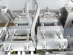 Envasadora de bolsas con forma en rollo, llenado con 2 boquillas