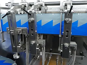 Envasadora de bolsas con forma en rollo, llenado con 2 boquillas