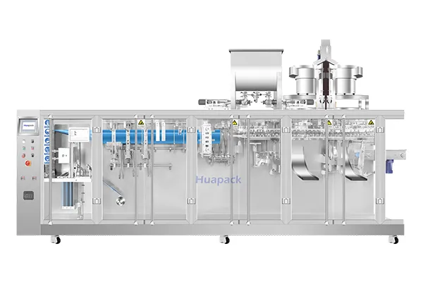 Envasadora horizontal para bolsas zipper, llenado con 2 boquillas