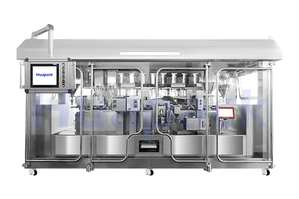 Envasadora de bolsas flexibles por servo motor, movimiento continuo