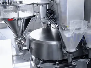 Envasadora de bolsas zipper en rollo por servo motor, llenado con 2 boquillas