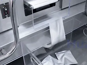 Envasadora de bolsas zipper en rollo por servo motor, llenado con 2 boquillas